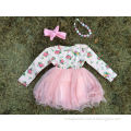 2015 new baby girl floral dress with matching headband and chunky necklace and leg warmer set